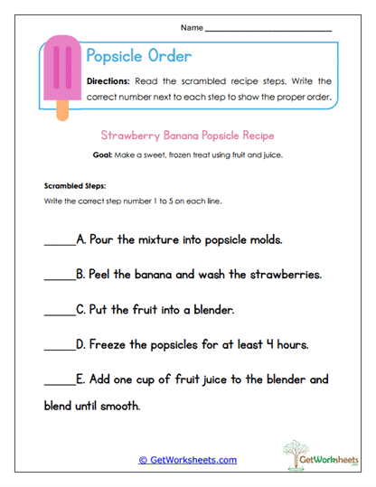 Popsicle Order Worksheet