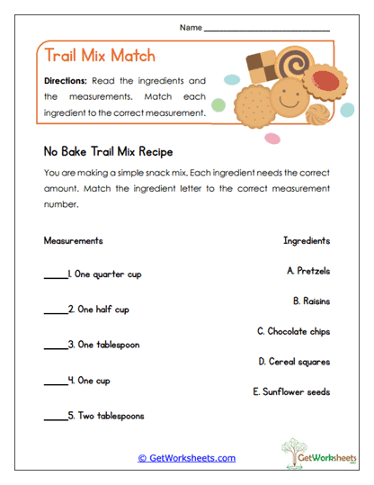 Trail Mix Match Worksheet