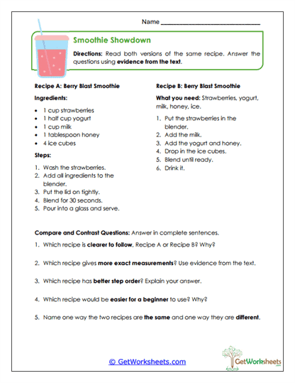 Smoothie Showdown Worksheet