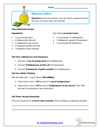 Measure Switch Worksheet