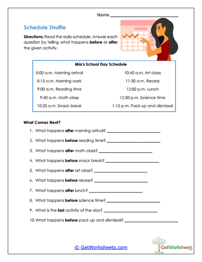 Schedule Shuffle Worksheet