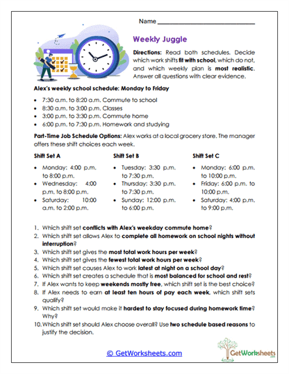 Weekly Juggle Worksheet