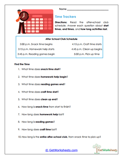 Time Trackers Worksheet