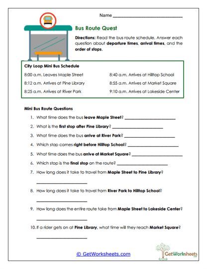 Bus Route Quest Worksheet