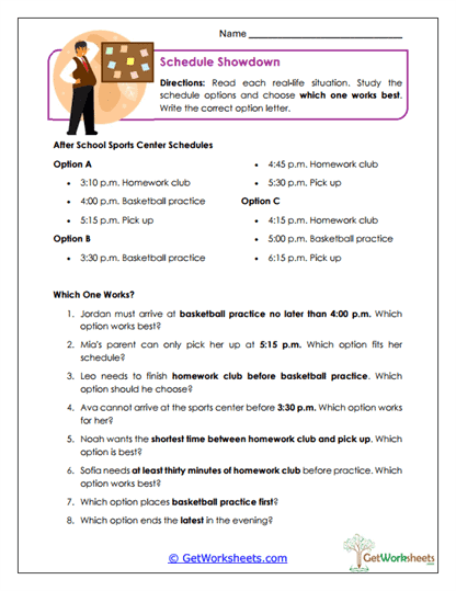Schedule Showdown Worksheet