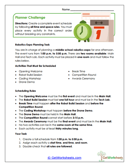 Planner Challenge Worksheet