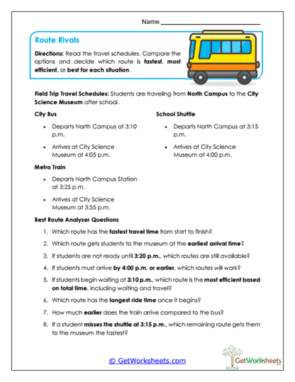 Route Rivals Worksheet