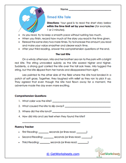 Timed Kite Tale Worksheet