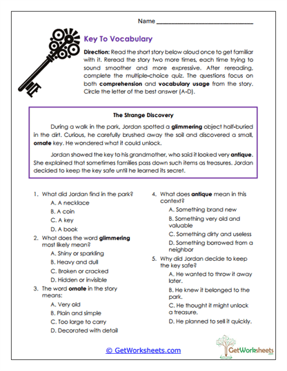 Key to Vocabulary Worksheet