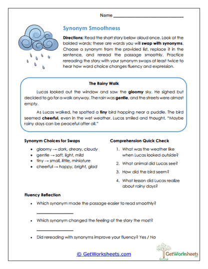Synonym Smoothness Worksheet