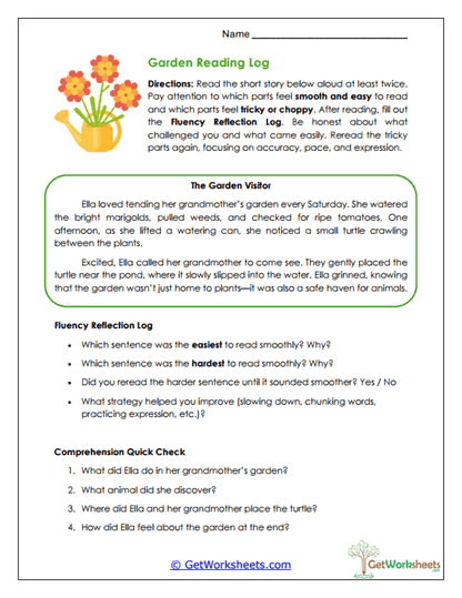 Garden Reading Log Worksheet