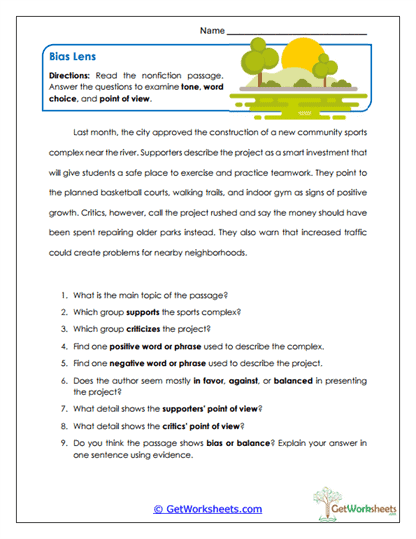 Bias Lens Worksheet