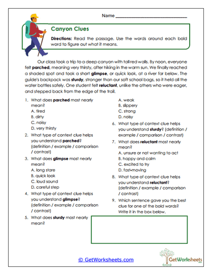 Canyon Clues Worksheet