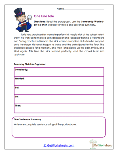 One Line Tale Worksheet