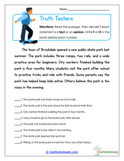 Truth Testers Worksheet