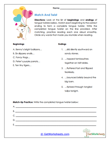 Match And Twist Worksheet