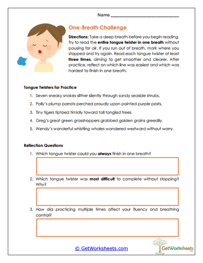 One-Breath Challenge Worksheet