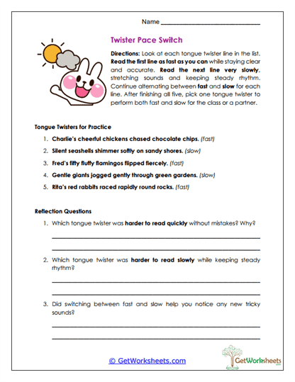 Twister Pace Switch Worksheet