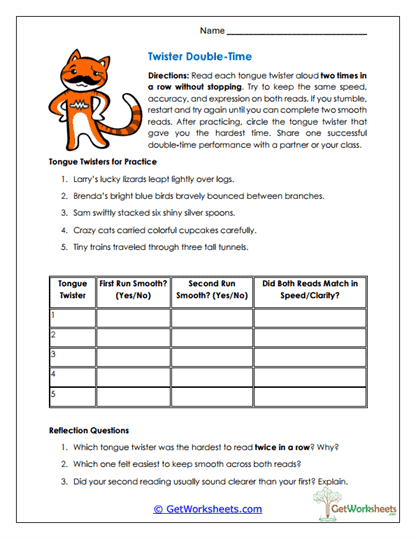 Twister Double-Time Worksheet