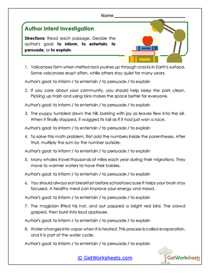 Reading for Purpose Worksheets