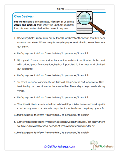 Clue Seekers Worksheet