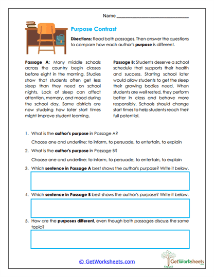 Purpose Contrast Worksheet