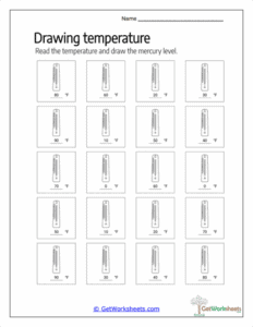 Drawing Fahrenheit Temperatures Worksheet - Reading Thermometers
