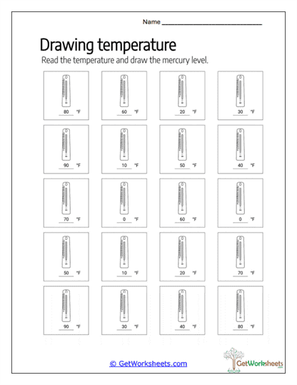 Drawing Fahrenheit Temperatures Worksheet
