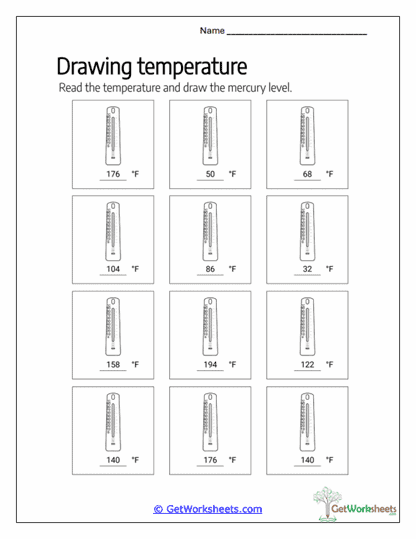 Advanced Fahrenheit Temperature Drawing Worksheet