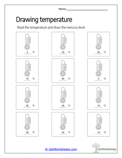 Drawing Celsius Temperature Worksheet