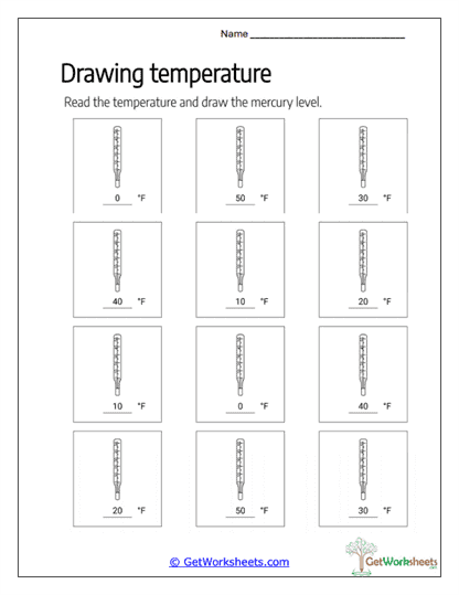 Drawing Fahrenheit Temperature Worksheet
