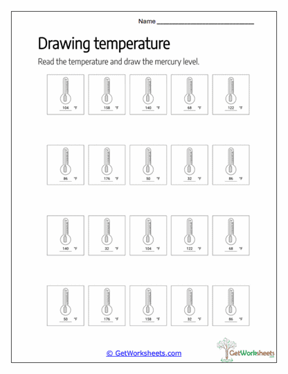Drawing Fahrenheit Temperatures Worksheet