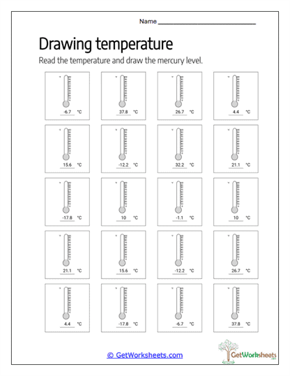 Drawing Celsius Temperatures Worksheet