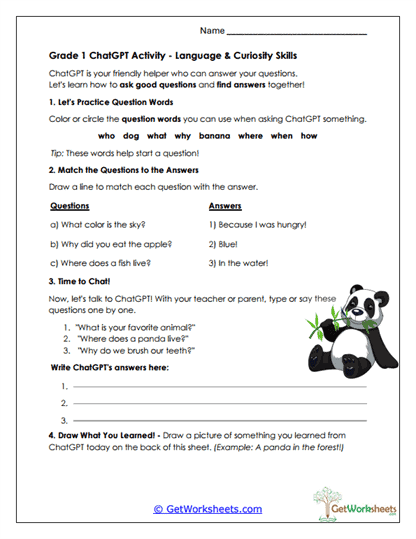 Grade 1 - Curiosity and Questioning Worksheet
