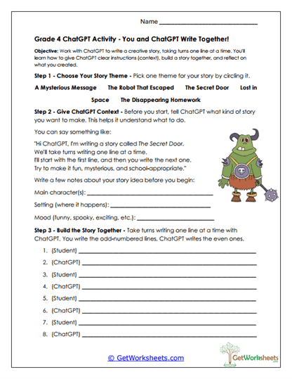 Grade 4 - Collaborative Story Writing Worksheet