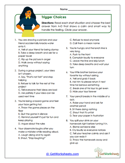 Trigger Choices Worksheet