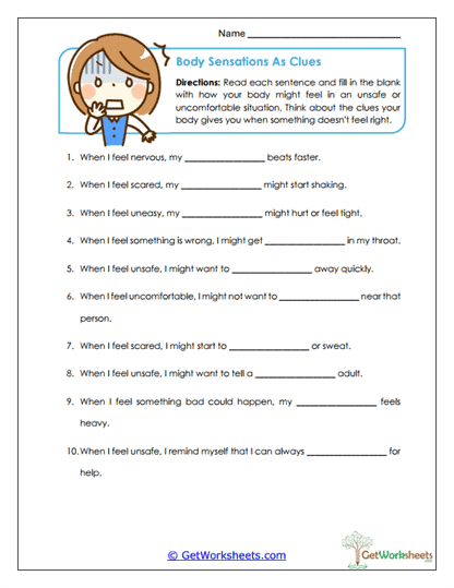Body Sensations as Clues Worksheet