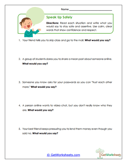 Speak Up Safely Worksheet