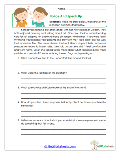 Notice and Speak Up Worksheet