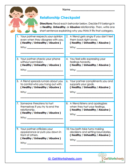 Relationship Checkpoint Worksheet