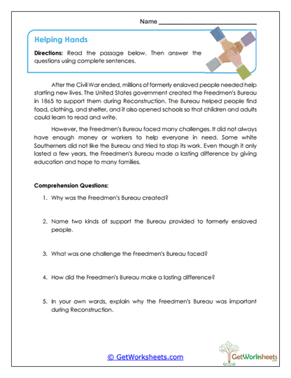 Reconstruction Worksheets