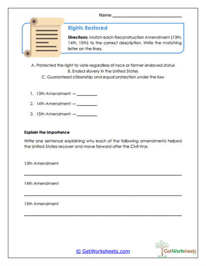 Amendment Match Worksheet