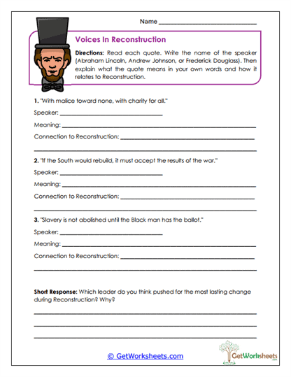 Voices in Reconstruction Worksheet