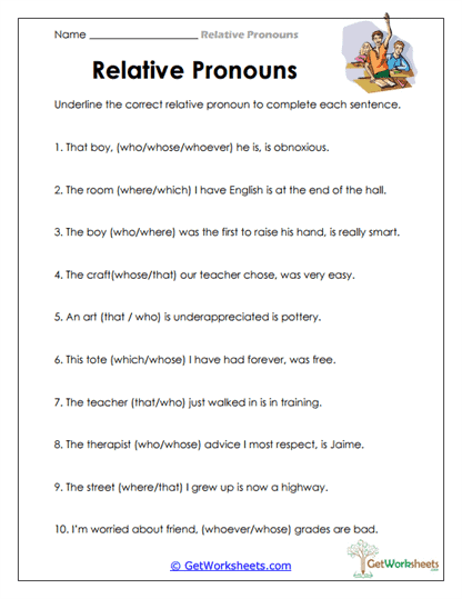 Choosing Correct Pronouns Worksheet