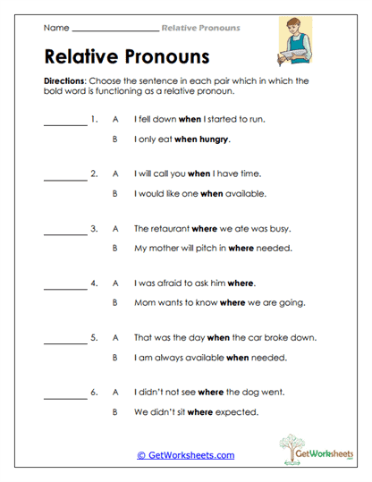 Identifying Relative Pronoun Use Worksheet