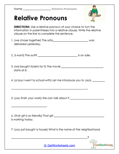 Forming Relative Clauses Worksheet