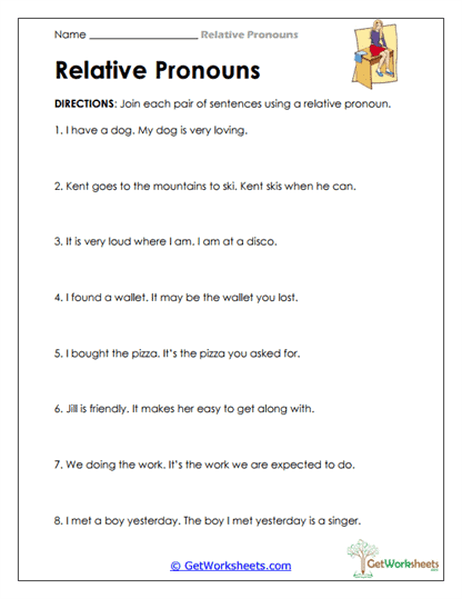 Combining Sentences with Pronouns Worksheet