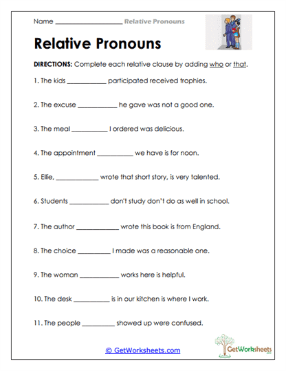 Choosing Who or That Worksheet