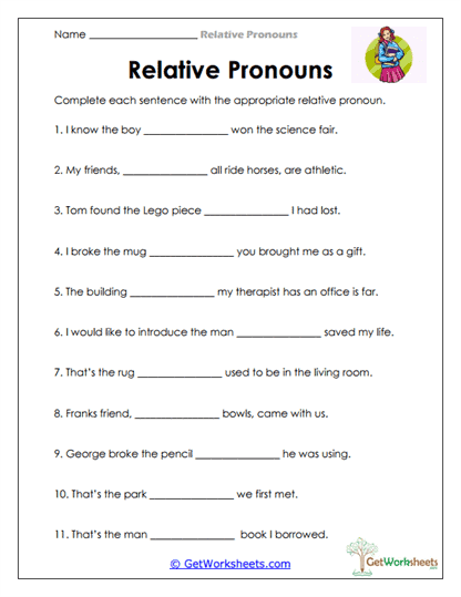 Completing Relative Sentences Worksheet