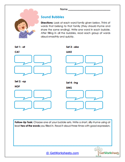 Rhyme & Word Family Fluency Worksheets